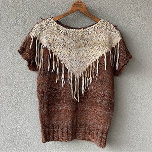 Braided Suede Leather Top, Boho Chic Leather Fringe Top, Vintage Gift for Her,